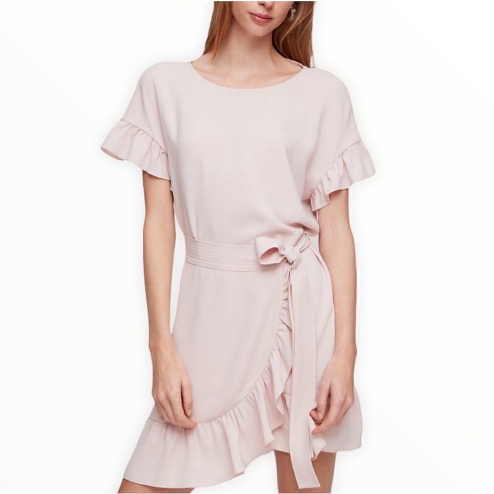 Wilfred Aritzia Ninette Ruffle Wrap Dress in Powder Pink size S
